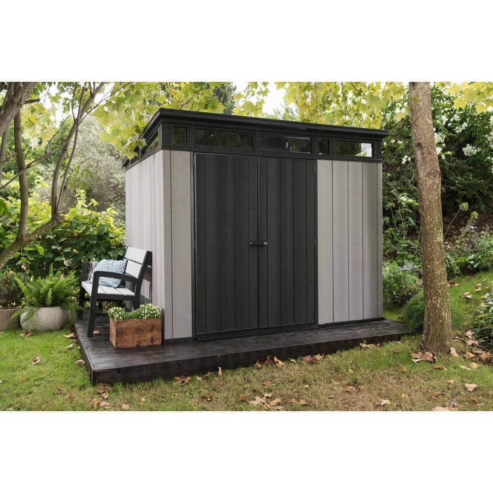 Keter Keter Artisan 9x7 ft. Modern Durable Resin Outdoor Storage Shed With Floor and Double Doors for Garden Patio Furniture and Tools, Grey