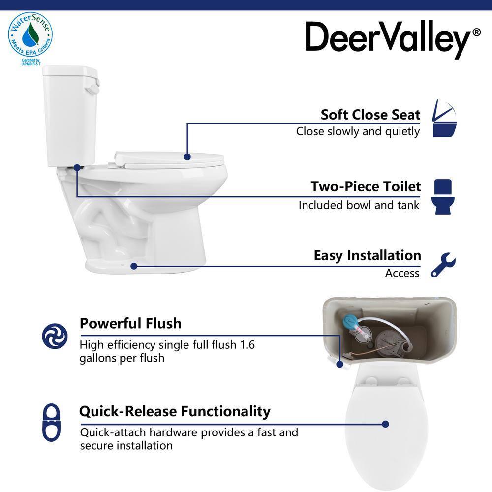DeerValley Dynasty Elongated Toilet Two-Piece Toilets, ADA Height 17.5" Comfort Chair Height Toilet Bowl With Soft Close Seat