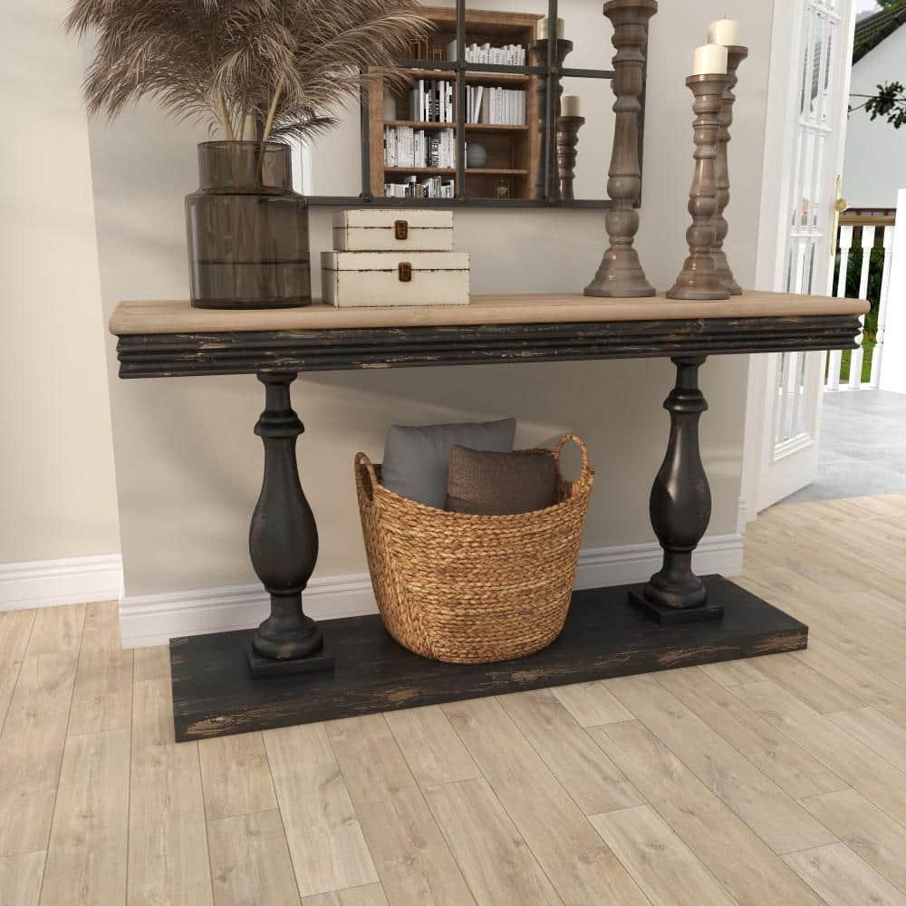 Vintage Wood Console Table Black - Olivia & May: Sturdy Foyer Table, Fixed Shelf