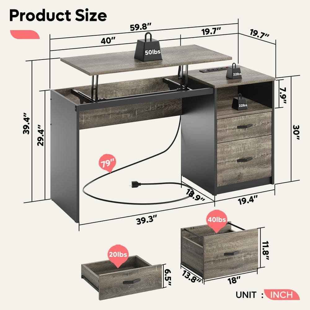 Bestier 60" L Shaped Desk with Power Outlets & Drawer, Lift Top Corner Computer Desk with Storage Shelves, Large Workstation for Home ,Gray