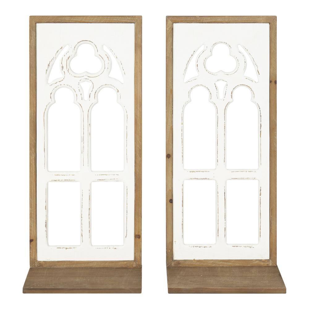 Kate and Laurel Mirabela Rectangle Wood Wall Sconce, 2 Piece, Rustic Brown and White