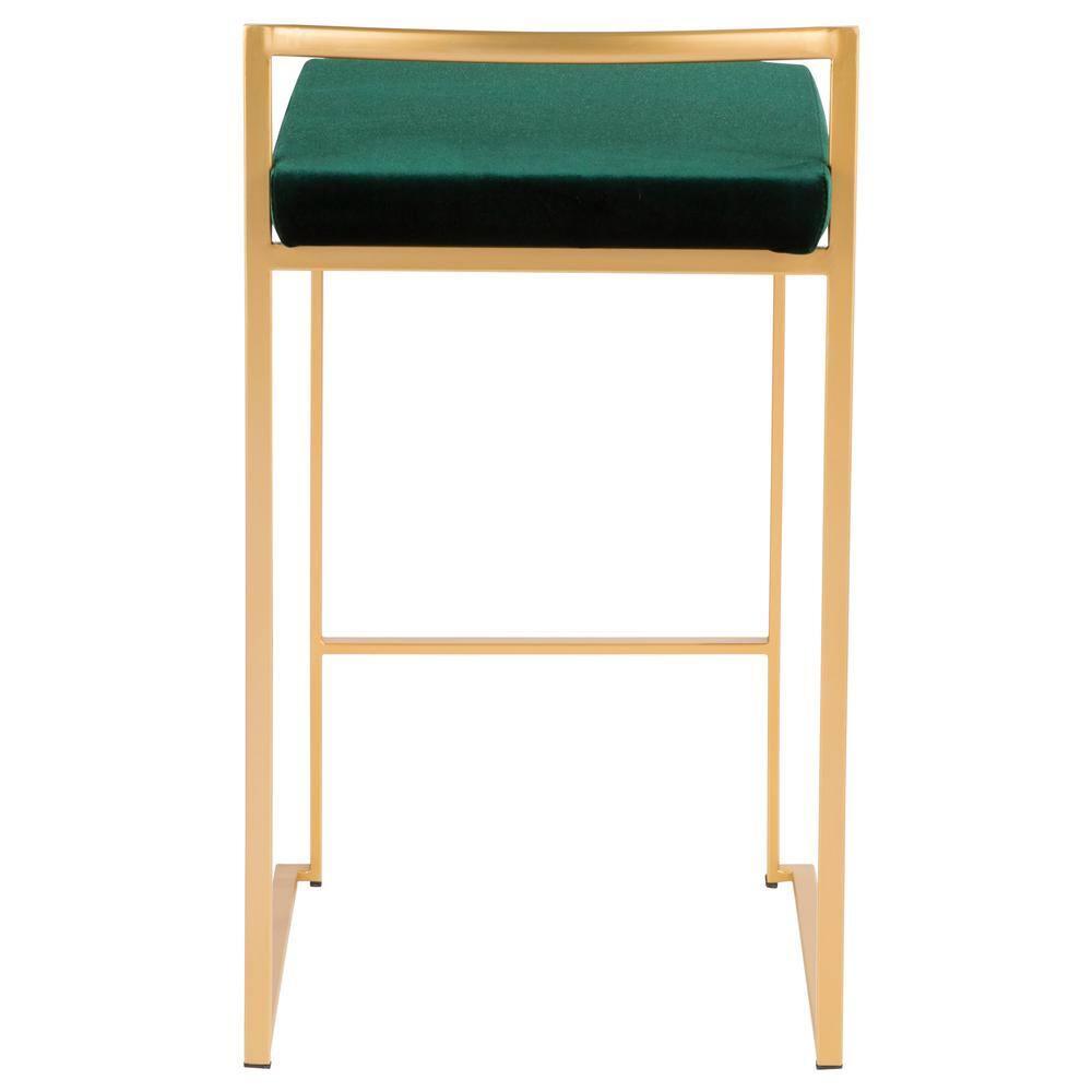 LumiSource Set of 2 27" Fuji Contemporary Counter Height Barstool Green: Velvet Upholstery, Metal Legs, Low Back