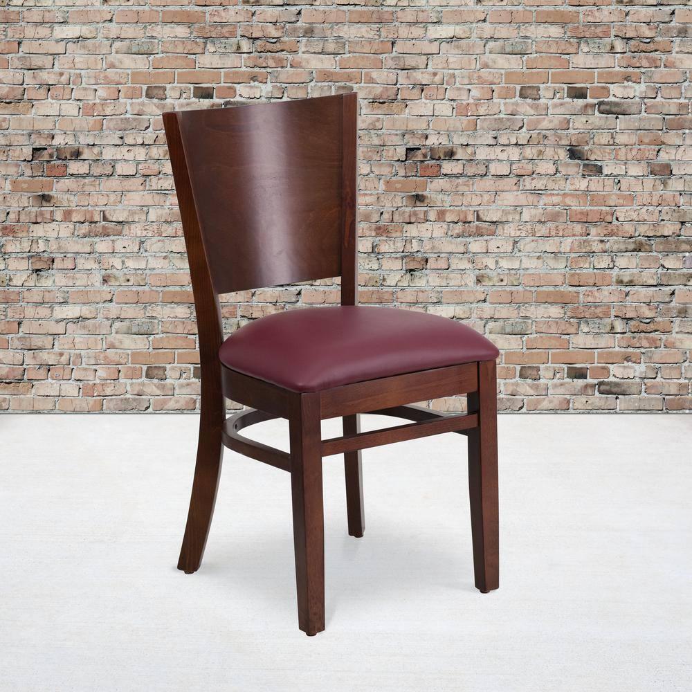 Flash Furniture Lacey Series Solid Back Walnut Wood Restaurant Chair - Burgundy Vinyl Seat