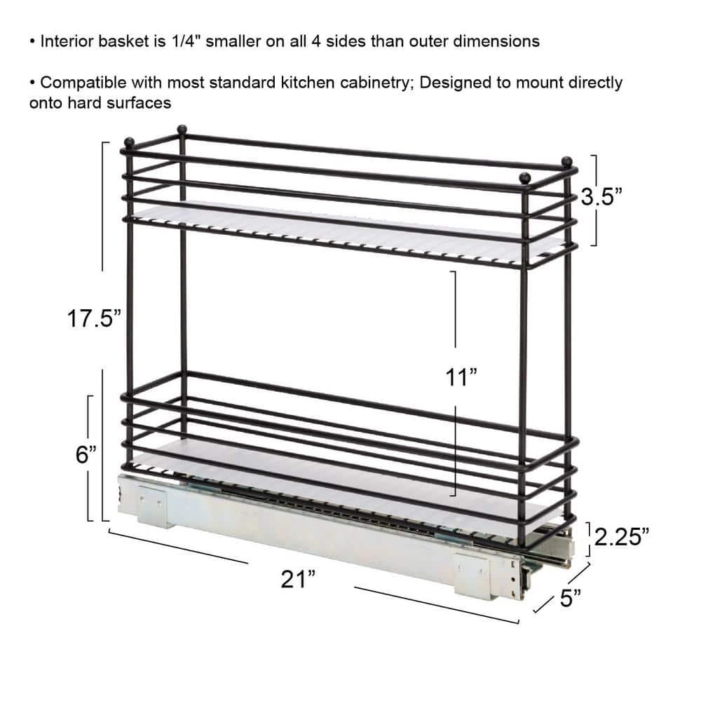Glidez Multipurpose Paint-Finished Steel Pull-Out/Slide-Out Storage Organizer with Plastic Liners for Under Cabinet Use - 2-Tier Design - Black