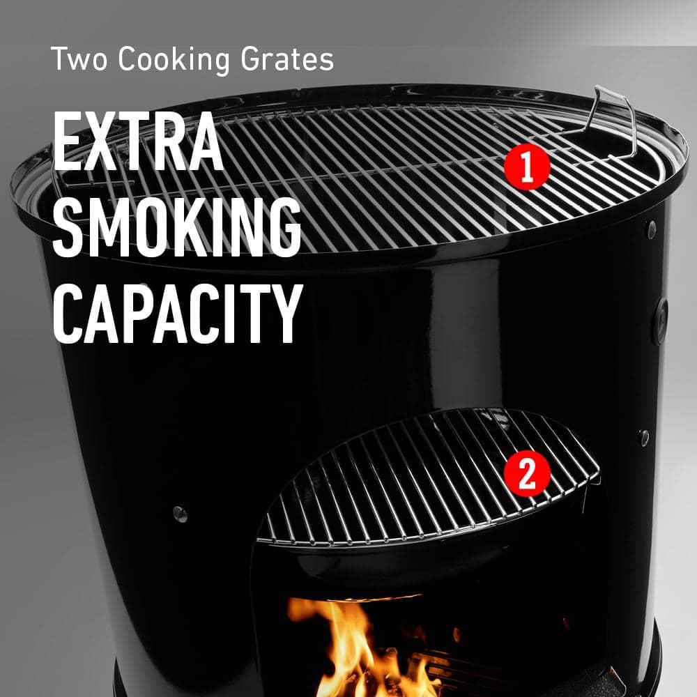 Black Porcelain Charcoal Smoker with Steel Grates and Thermometer