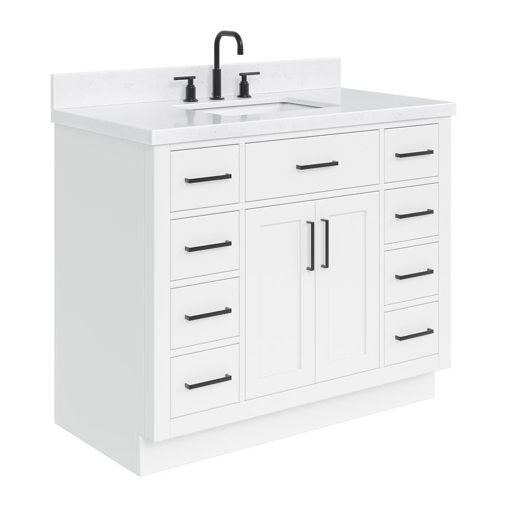 Wildon Home® Tidworth 42'' Solid Wood Single Bathroom Vanity with 1.5'' Carrara Quartz Top, Rectangular Sink