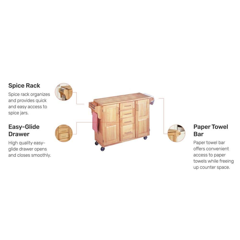 Breakfast Bar Kitchen Cart with Wood Top Natural - Home Styles: Rolling Island Storage, 2 Shelves, 2 Doors