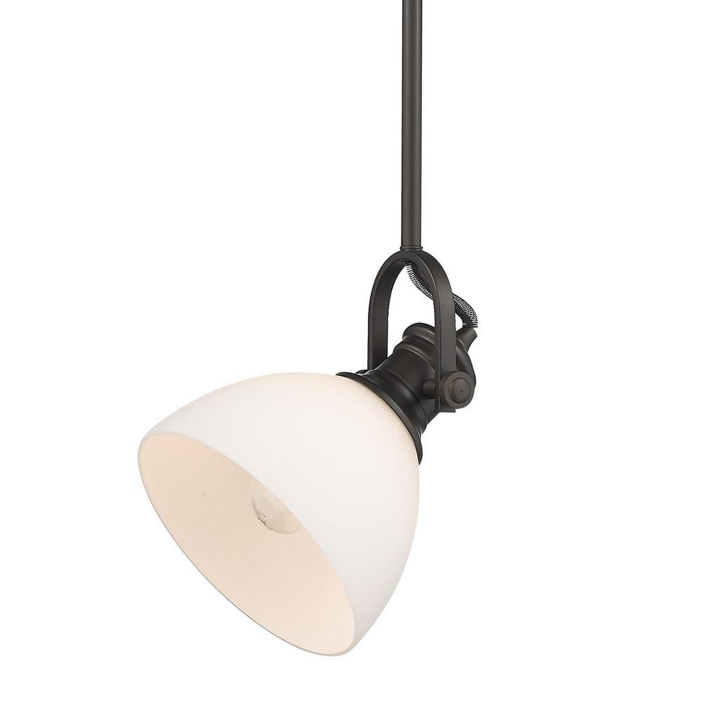 Golden Lighting Hines 1-Light Mini Pendant in Rubbed Bronze with Opal Glass