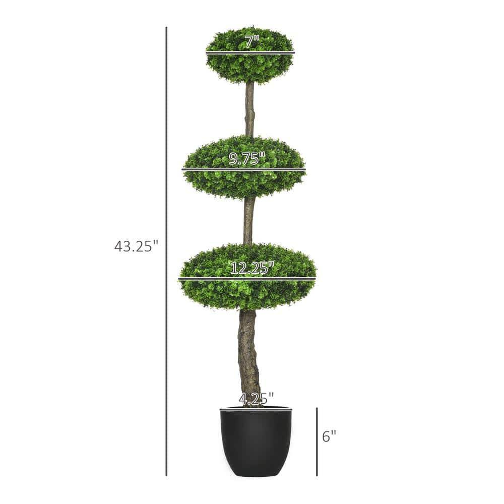 HOMCOM Set of 2 Artificial Plants Home Decor Indoor & Outdoor Plants Fake Boxwood Topiary Trees in Pots, Faux Trees, 43.25"