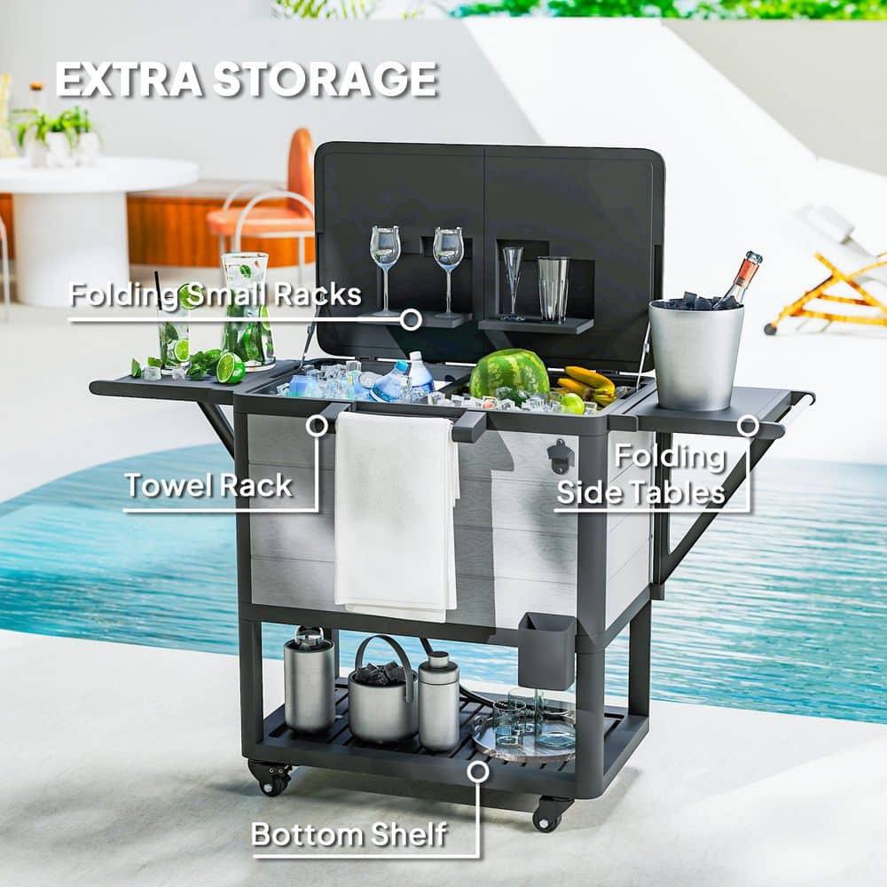 Outsunny 104 Quart Patio Cooler Cart, Outdoor Beverage Rolling Ice Chest with Bottle Opener and Shelves for Pool Deck BBQ Cookouts Party, Gray