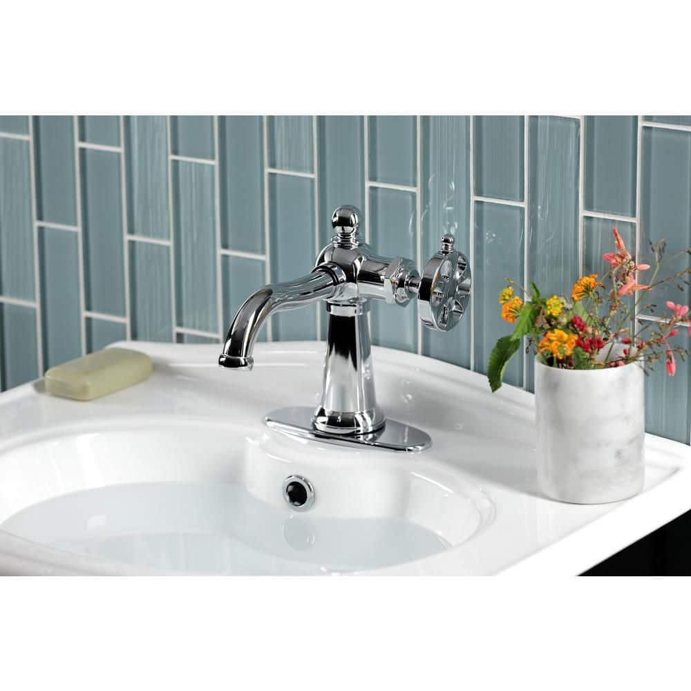 Kingston Brass Belknap Single-Handle 1-Hole Deck Mount Bathroom Faucet with Push Pop-Up and Deck Plate