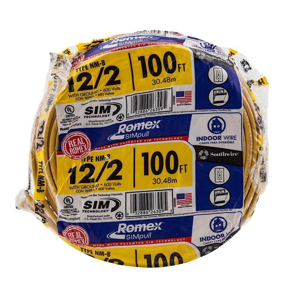 Southwire 28828228 Non-Metallic Building Wire, 12/2-Nmwg, 100', Yellow