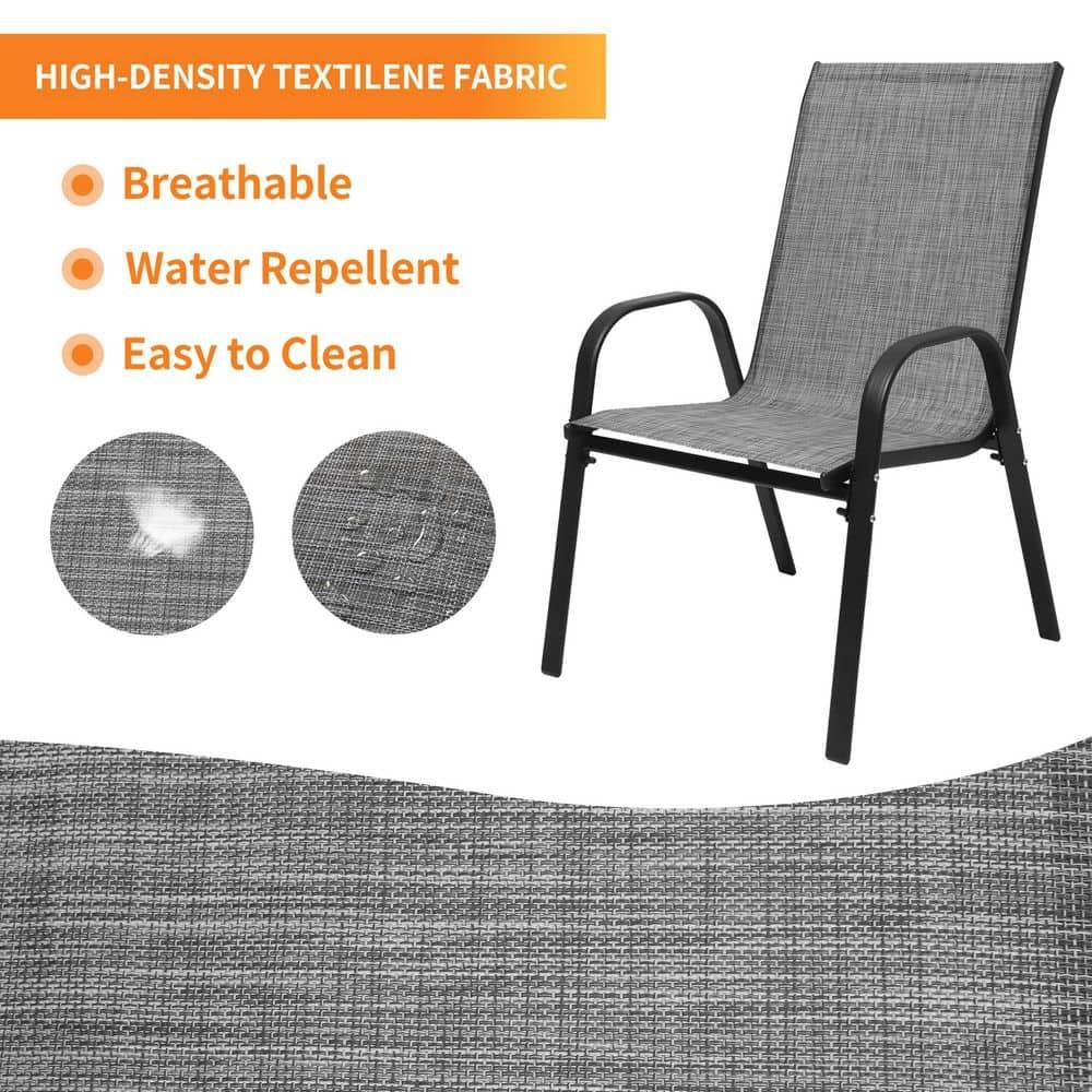 Amopatio Patio Chairs Set of 2, Outdoor Stackable Dining Chairs for All Weather, Breathable Garden Outdoor Furniture for Backyard Deck, Black