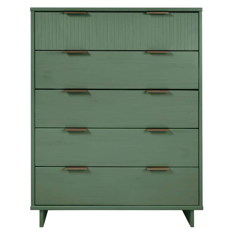 Tall Granville Modern 5 Drawer Dresser Sage Green - Manhattan Comfort: UV Painted, Soft Close, Metal Handles
