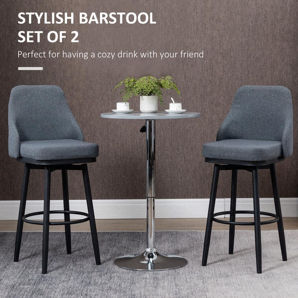 HOMCOM Extra Tall Bar Stools Set of 2, Modern 360° Swivel Barstools, Dining Room Chairs with Steel Legs and Footrest