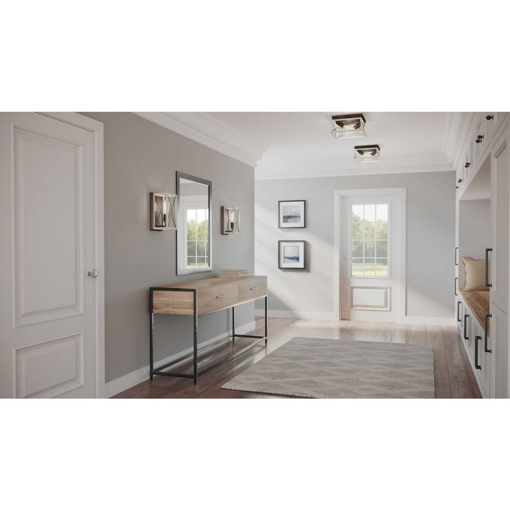 Progress Lighting Briarwood 2-Light Flush Mount, Graphite Finish, Faux-Painted Wood Enclosure, Canopy Included