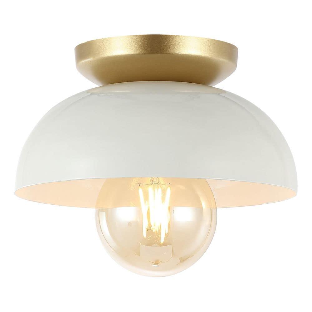 Paulina 8.5" 1-Light Classic Industrial Iron LED Flush Mount, White/Gold Painting