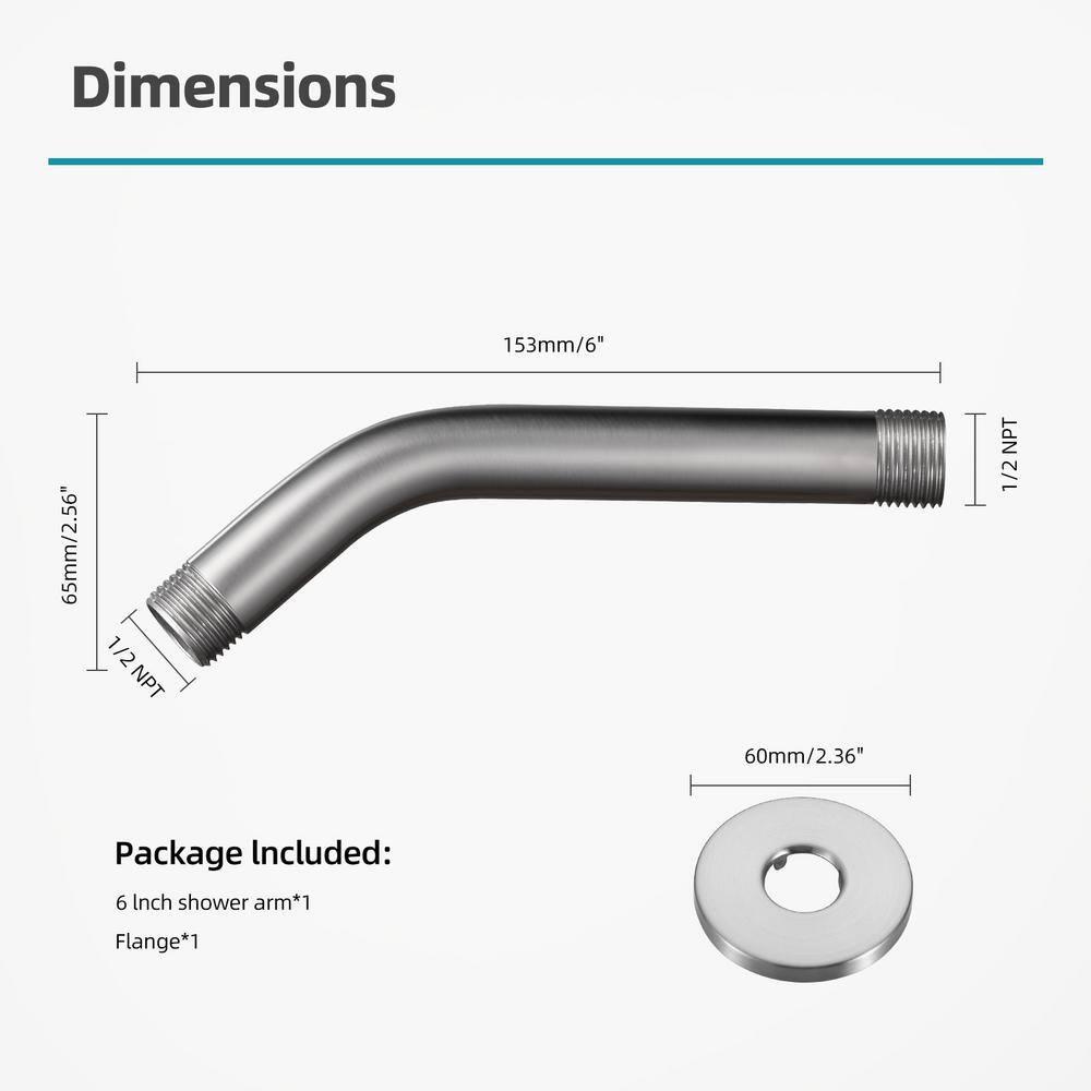 Brushed Nickel 6 Inch Stainless Steel Wall-Mounted Shower A-Rm And Flange Shower Head