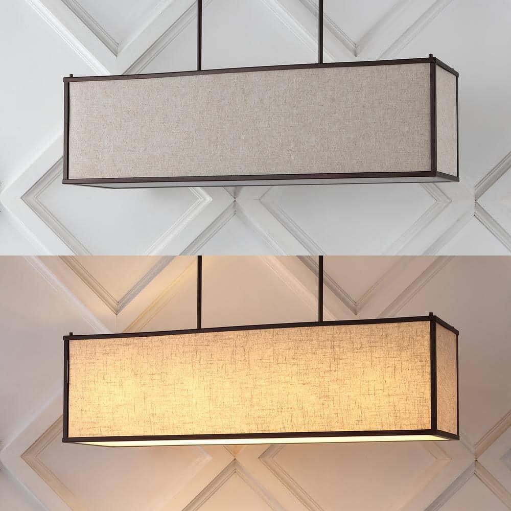 JONATHAN Y JYL1312A Cole 42" 4-Light Rectangular Linen Iron Linear LED Pendant, Farmhouse, Industrial, Coastal, Contemporary, Modern, Minimalist for Bedroom, Living Room, Office, Oil Rubbed Bronze
