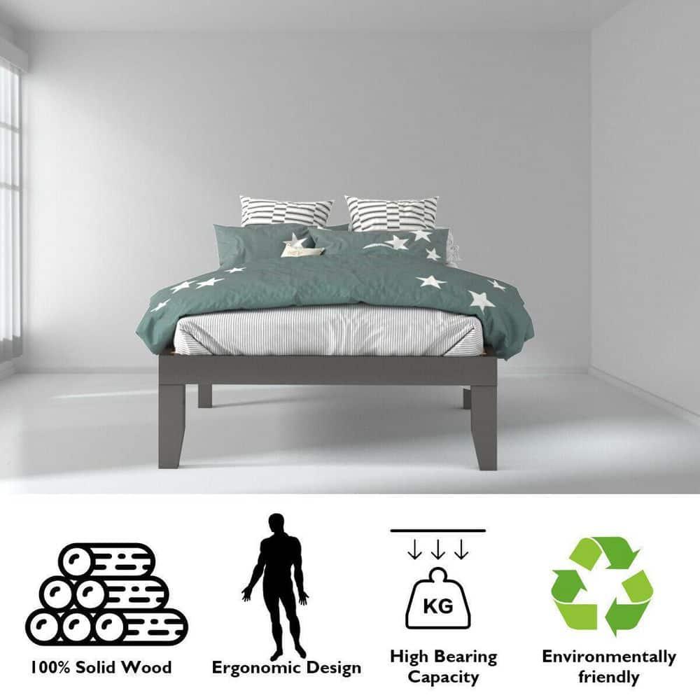 Blooming Espresso Twin Size Solid Wood Platform Bed Frame, 14-Inch Height With Slat Support