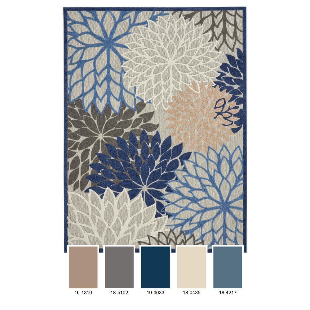 Nourison Aloha Floral Bloom Flatweave High-Low Indoor Outdoor Area Rug Blue/Multicolor 6' x 9'