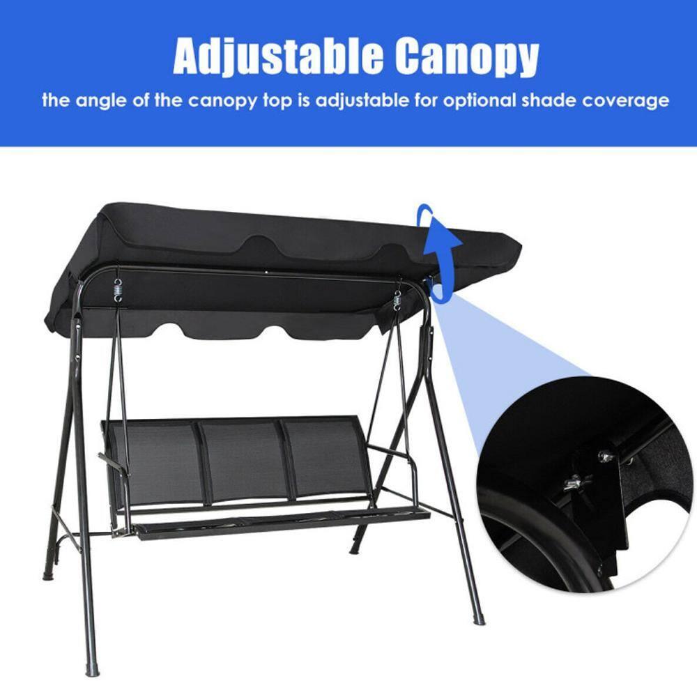 Costway Outdoor Patio Swing Canopy 3 Person Canopy Swing Chair Patio Hammock Black