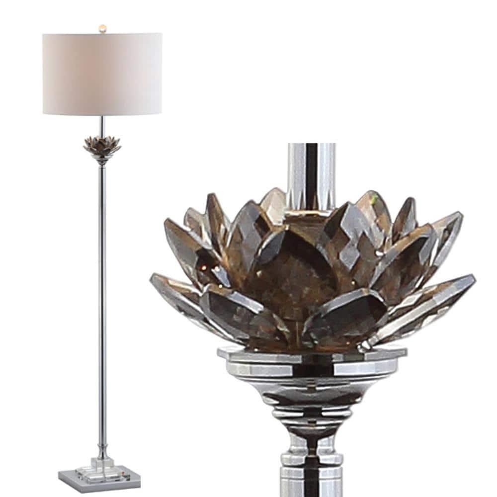 JONATHAN Y Amelia Lotus 59" Crystal/Metal LED Floor Lamp, Smoke Gray/Chrome