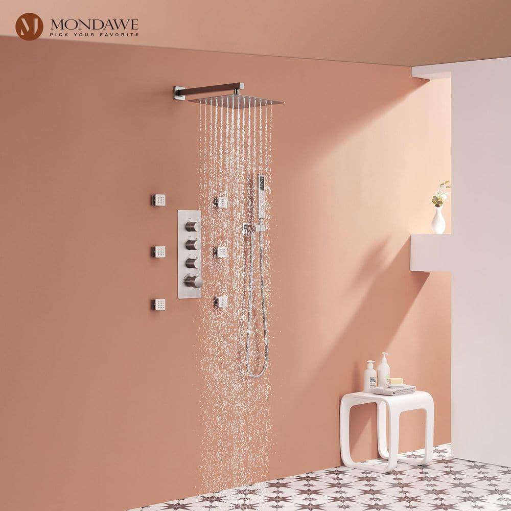 Herathena 3 Functions Wall Mounted Luxury Shower System with 6 Body Jets (Rough-in Valve Included)