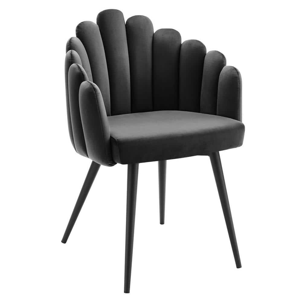 Modway Vanguard 19.5" Scalloped Back Velvet Dining Chair in Black/Charcoal