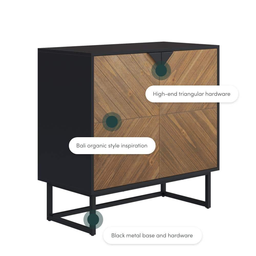 Nathan James Enloe Wood 2 Door Storage Cabinet Matte Black/Brushed Fir: Laminate Surface, Adjustable Shelf, Wood & Metal Frame