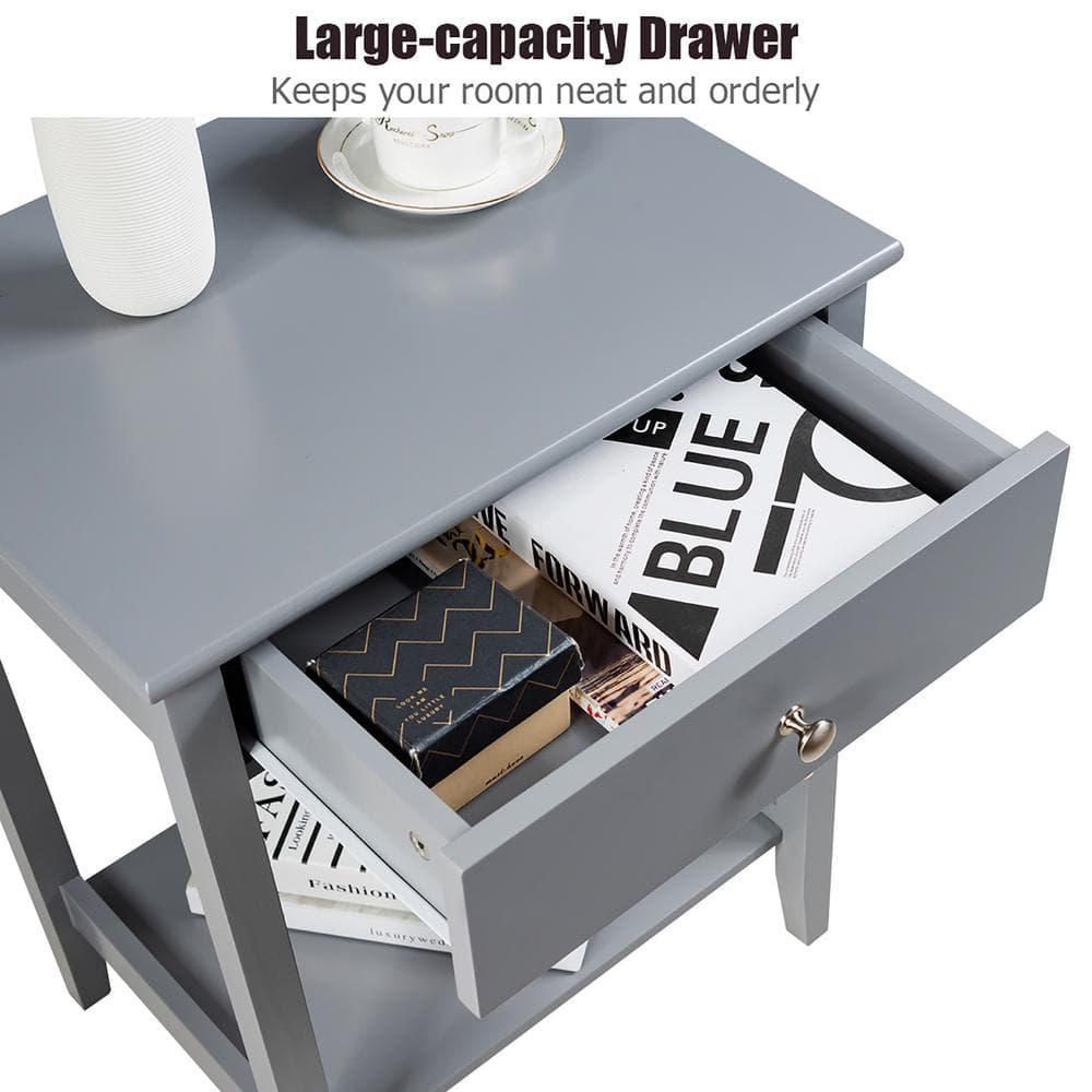 Costway Nightstand End Table Storage Display Bedroom Furniture Drawer Shelf Beside Grey