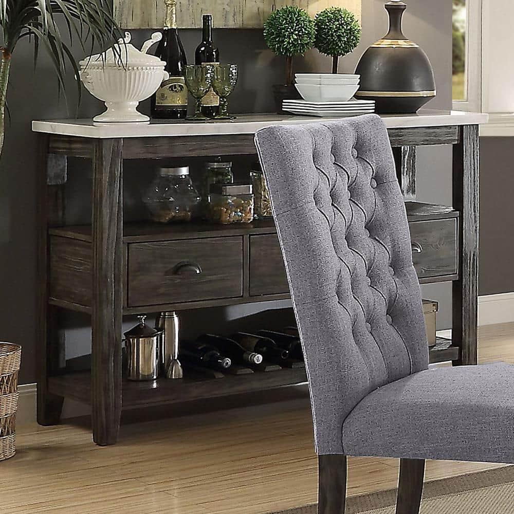 ACME Merel Marble Top Wine Rack Server in White and Gray Oak