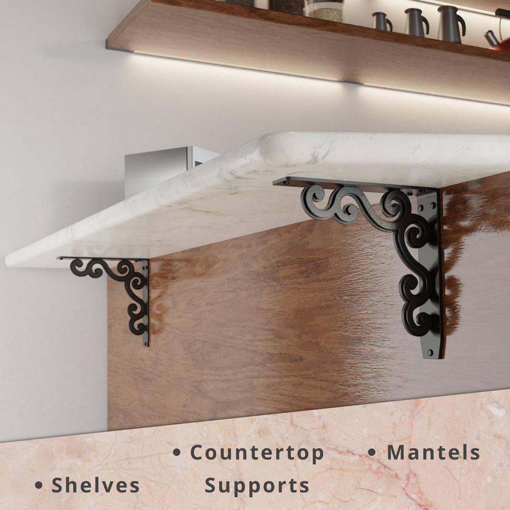 Charleston Heavy Duty Steel Fireplace Mantel Brackets, Floating Shelf, Countertop Support - 12" x 12" x 2"