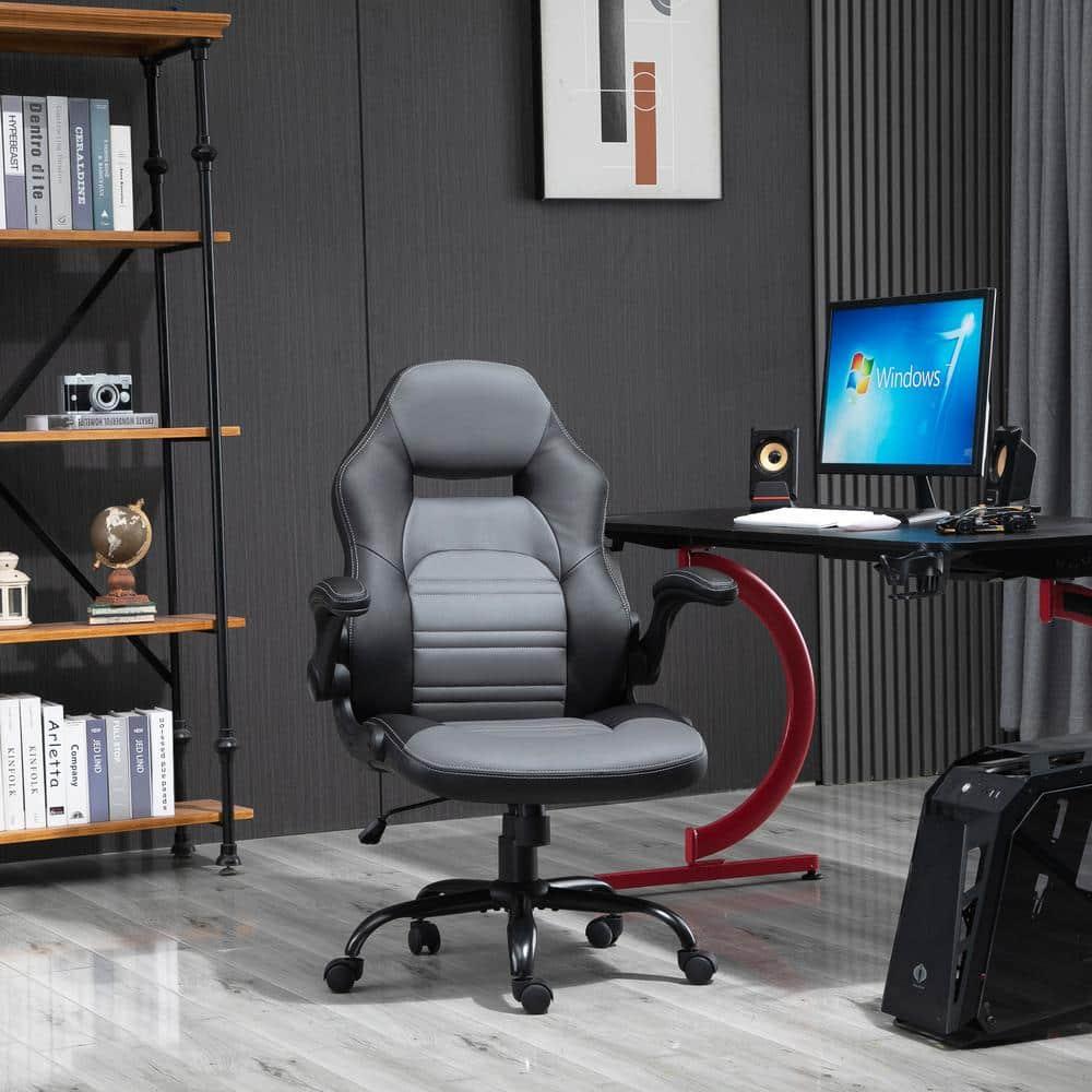 Vinsetto Ergonomic Gaming Chair, Racing Style Computer Chair, Executive Home Office Desk Chair with Faux PU Leather, Tilt, Swivel Wheels, Black / Gray