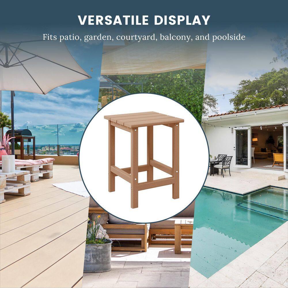 Polytrends  Laguna Hdpe All Weather Outdoor Patio Square Side Table Teak