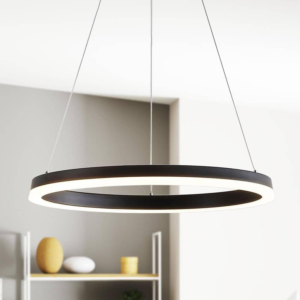 Brice 24" Round Integrated LED Metal Pendant, Matte Black