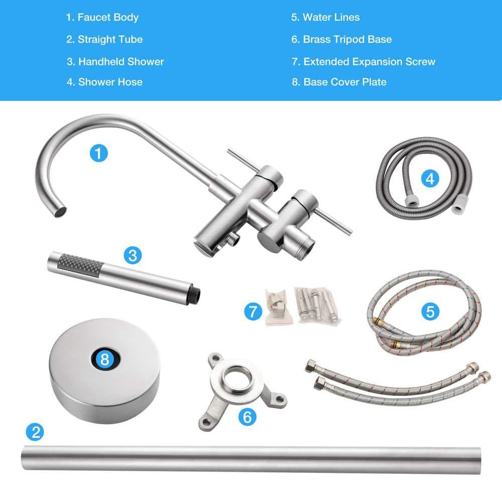 Double Handle Floor Mounted Freestanding Tub Filler With Handshower