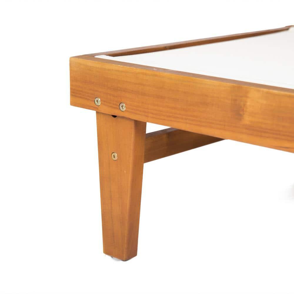 GDF Studio Della Outdoor Mesh and Acacia Wood Armless Adjustable Chaise Lounge, Teak and White