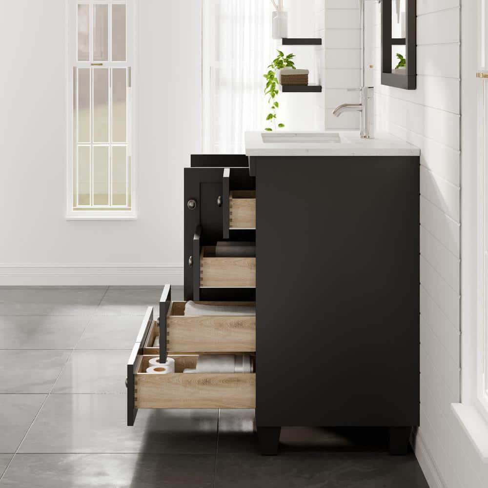 Eviva Acclaim C. 28" Transitional Espresso Bathroom Vanity with White Carrara Quartz Countertop