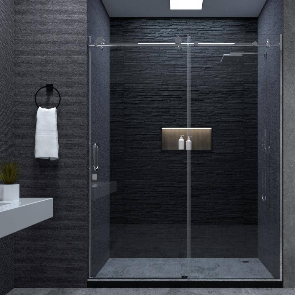 NIVEAL MQ7051C-7660SV 60" W x 76" H Single Sliding Semi-Frameless Shower Door with 3/8" Clear Glass