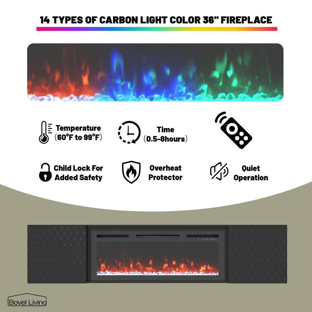 Clihome 67" MDF Wall Mounted TV Stand with 36" Electric Fireplace Black