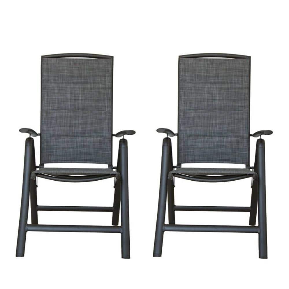 Gzxs Patio Dining Chairs Set of 2, Portable Aluminium Frame Folding Chairs with Armrests and High Backrest for Camping, Lawn Yard Beach, Double-Layered Textilene Fabric, Dark Gray