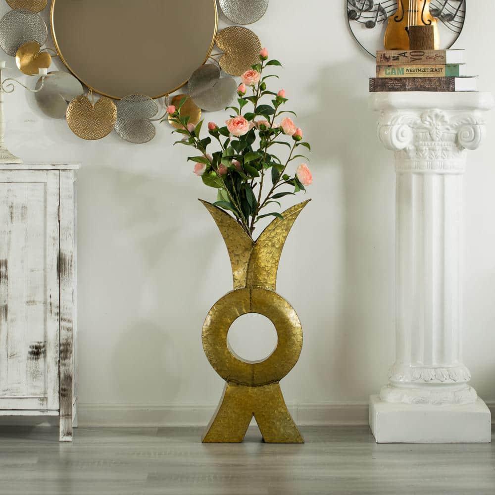 Uniquewise Style Galvanized Gold Metal Design Large Floor Vase for Entryway, Living Room, or Dining Room - Vase for Flowers, Branches, or Greenery