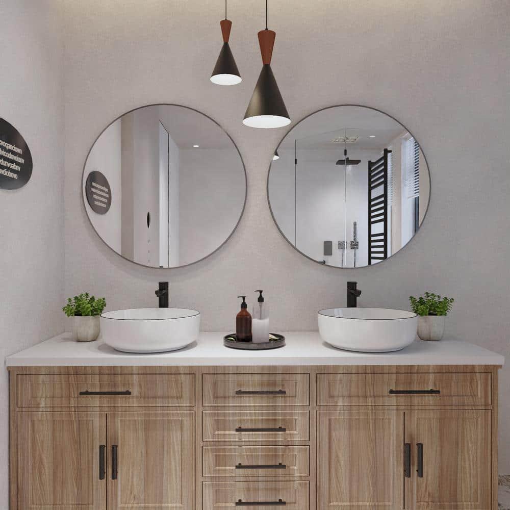 DeerValley Symmetry 16'' Circular White/Black Ceramic Vessel Bathroom Sink