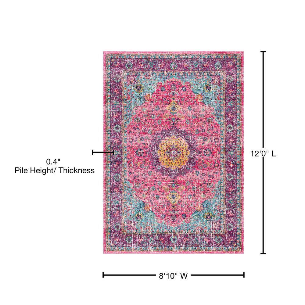 Vintage Elegance 9' x 12' Pink Synthetic Oval Area Rug