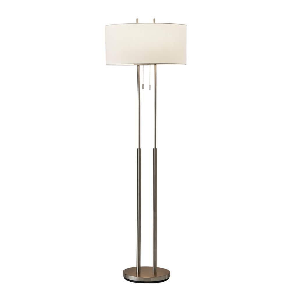 Adesso 62" Duet Floor Lamp Silver/Ivory: Modern Standing Lamp with Pull Chain, ETL Listed, Metal Body