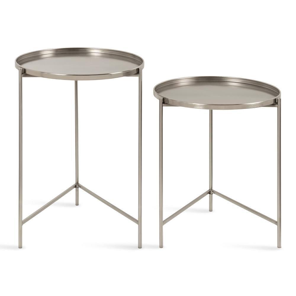 Kate and Laurel Ulani Round Metal Nesting Table, 2 Piece, Silver