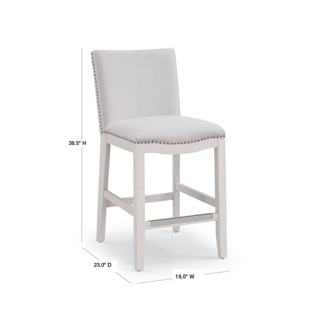 Comfort Pointe Arissa Counter Height Barstool Snow: Upholstered, Hardwood Frame, Nailhead Trim