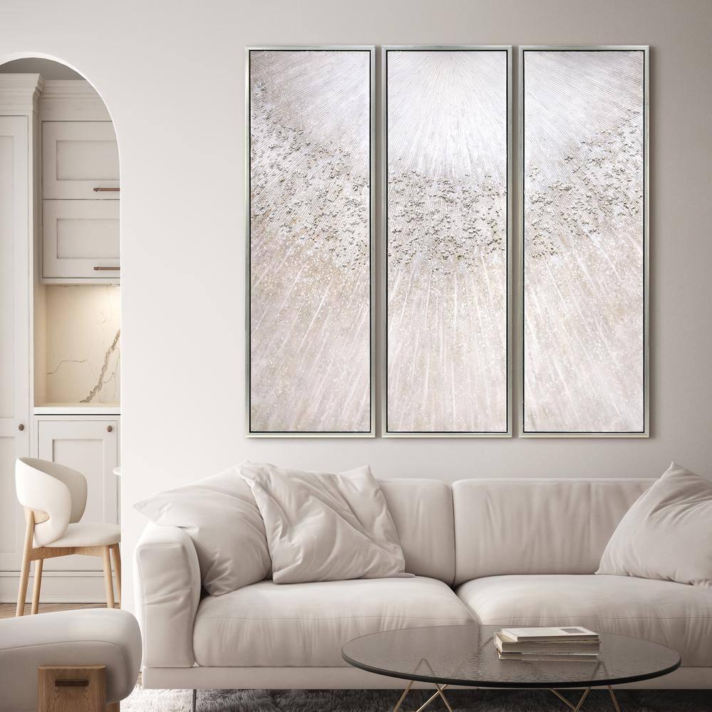 Empire Art Direct Silver Radiant Trio Textured Glitter Hand Painted Framed Canvas Wall Art with Silver Leaf