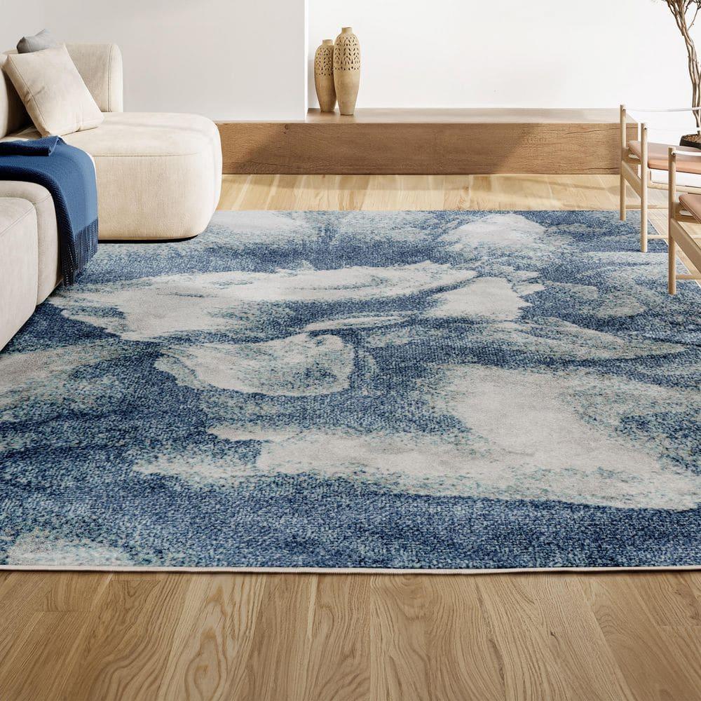 4' x 6' Petalo Abstract Two-Tone Modern Area Rug, Blue/Cream - JONATHAN Y
